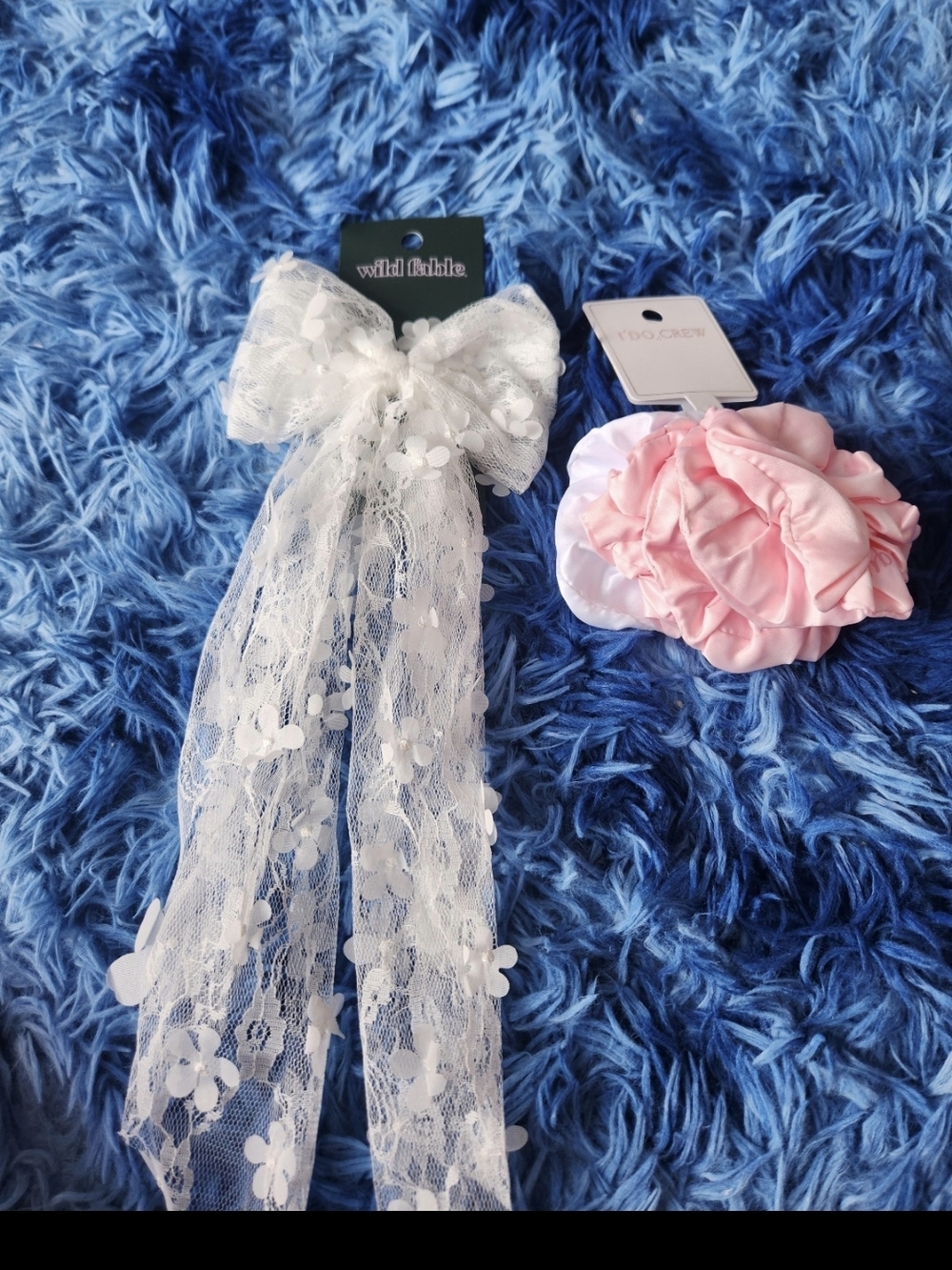 wild fable White Lace Bow Clip with Pink Satin Scrunchie